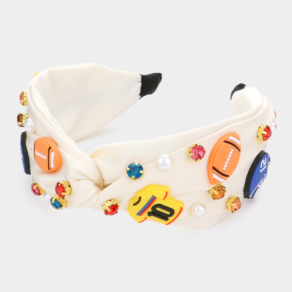 Madeline Love Neutral Pearl Stone Football Embellished Twisted Headband - Hair Accessories