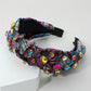 Madeline Love Black, Multi Oval Round Stone Cluster Embellished Jacquard Knot Headband - Hair Accessories
