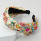Madeline Love Multi, Neutral Oval Round Stone Cluster Embellished Jacquard Knot Headband - Hair Accessories