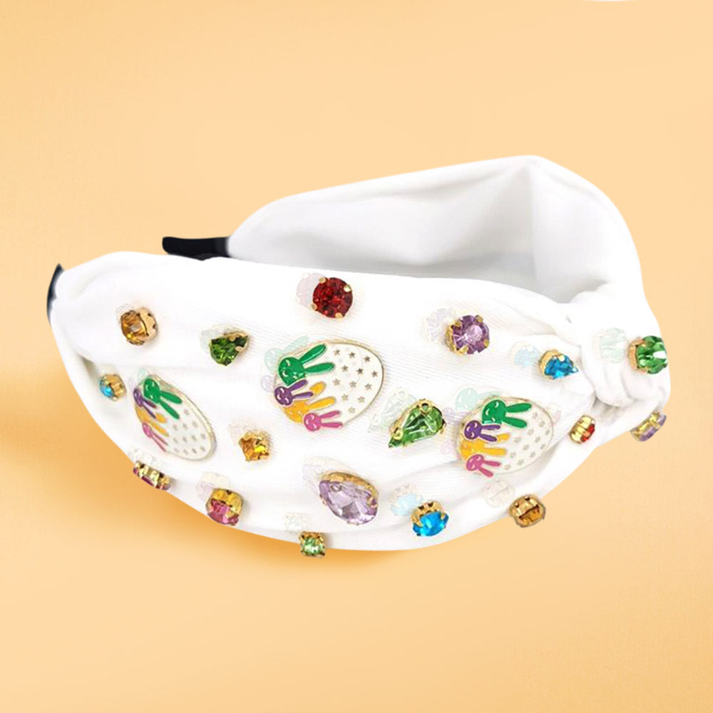 Madeline Love Gold, Multi, Wine Colorful Stone Cluster Enamel Easter Bunny Egg Embellished Knot Headband - Hair Accessories