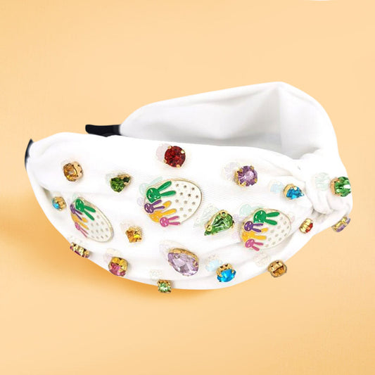 Madeline Love Gold, Multi, Wine Colorful Stone Cluster Enamel Easter Bunny Egg Embellished Knot Headband - Hair Accessories