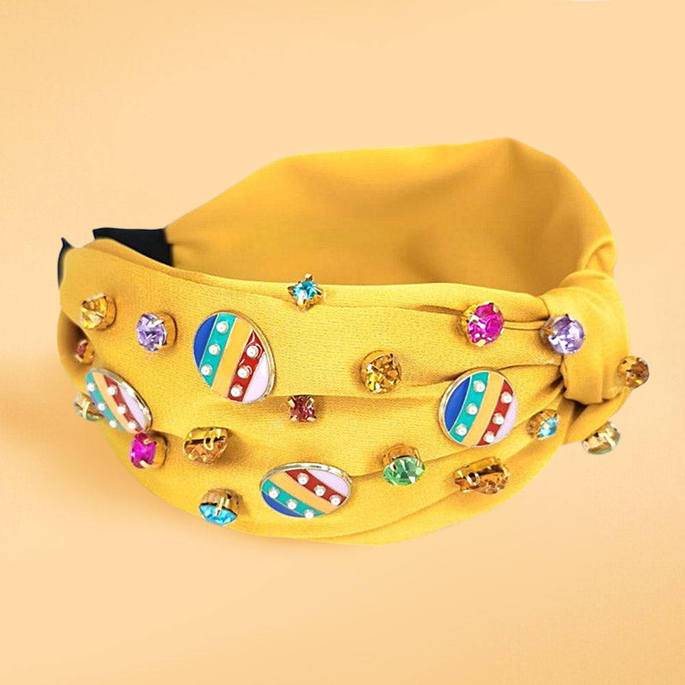 Madeline Love Gold, Multi, Yellow Colorful Stone Cluster Enamel Decorated Easter Egg Embellished Knot Headband - Hair Accessories