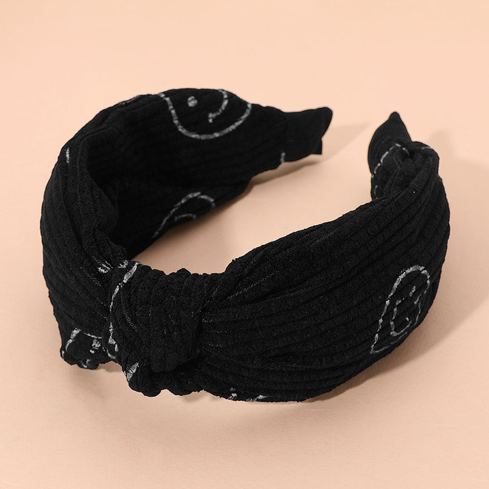 Madeline Love Black Smile Face Pattern Knot Headband - Hair Accessories