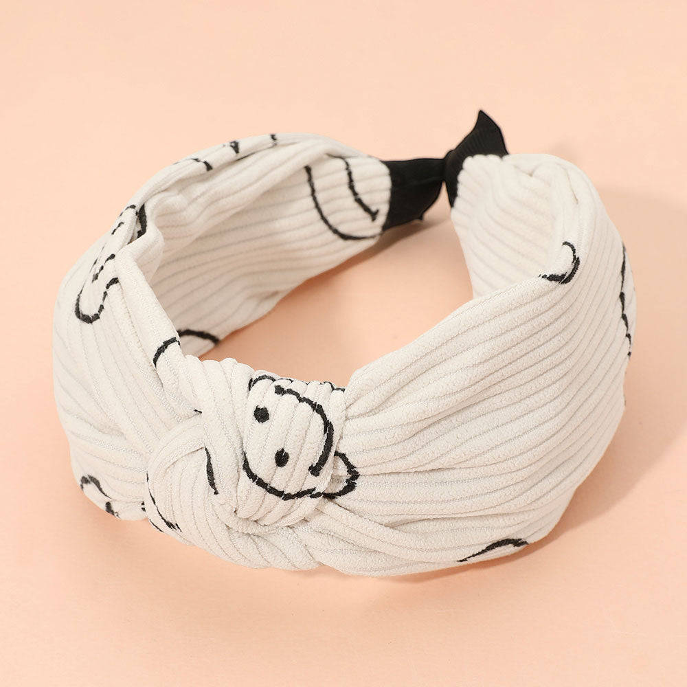 Madeline Love Ivory Smile Face Pattern Knot Headband - Hair Accessories