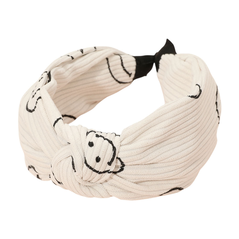 Madeline Love Ivory Smile Face Pattern Knot Headband - Hair Accessories - desc