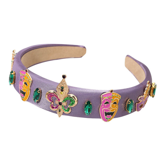 Gold Multi Celebrate in vibrant style with this festive headband featuring comedy mask motifs, sparkling gems, and iconic Mardi Gras accents. Designed for comfort and standout flair, it enhances parade looks, party ensembles, and themed event outfits with lively decorative detail.
