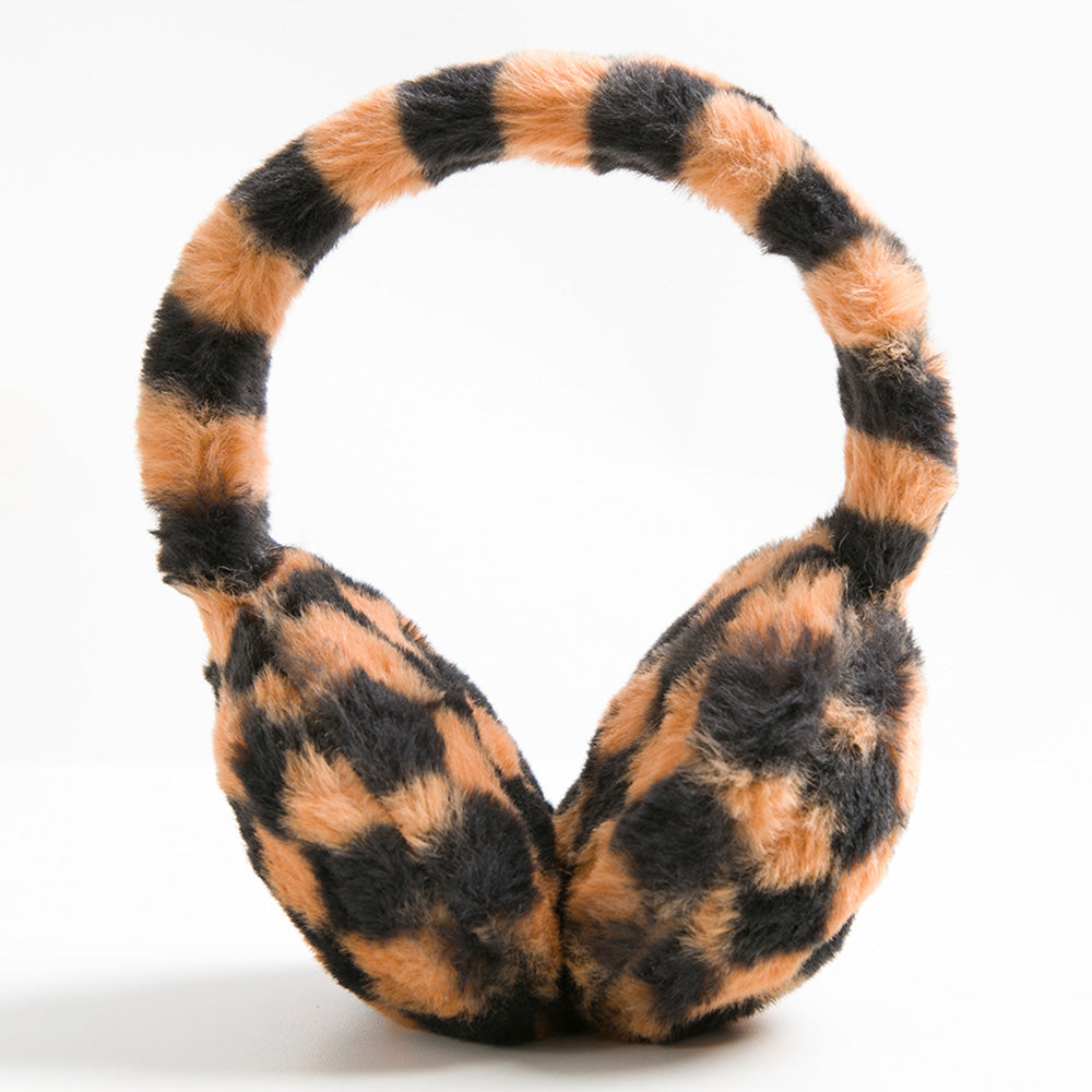 Madeline Love Brown Faux Fur Plush Checkered Earmuffs - Hair Accessories - desc