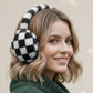 Madeline Love White Faux Fur Plush Checkered Earmuffs - Hair Accessories