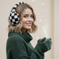 Madeline Love White Faux Fur Plush Checkered Earmuffs - Hair Accessories - extra