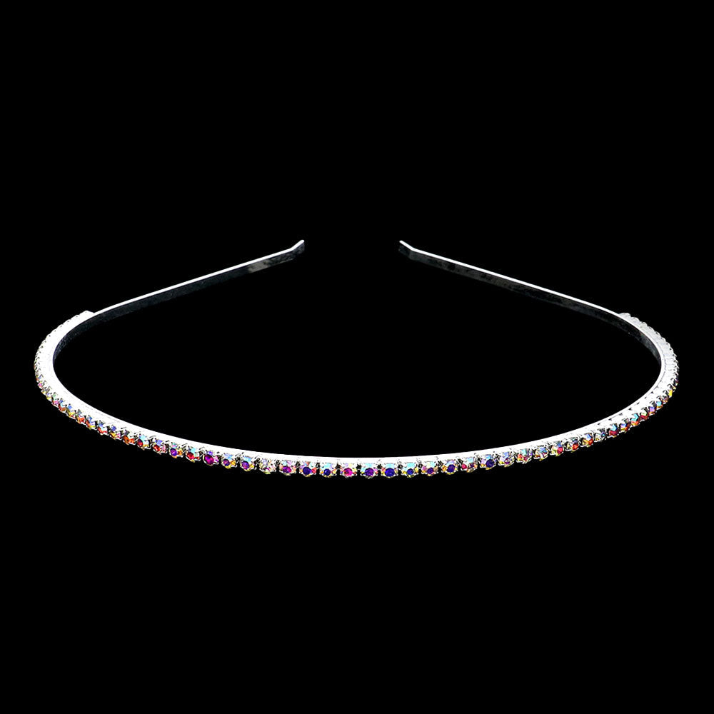 Madeline Love AB, Silver 1-Row rhinestone headband - Hair Accessories