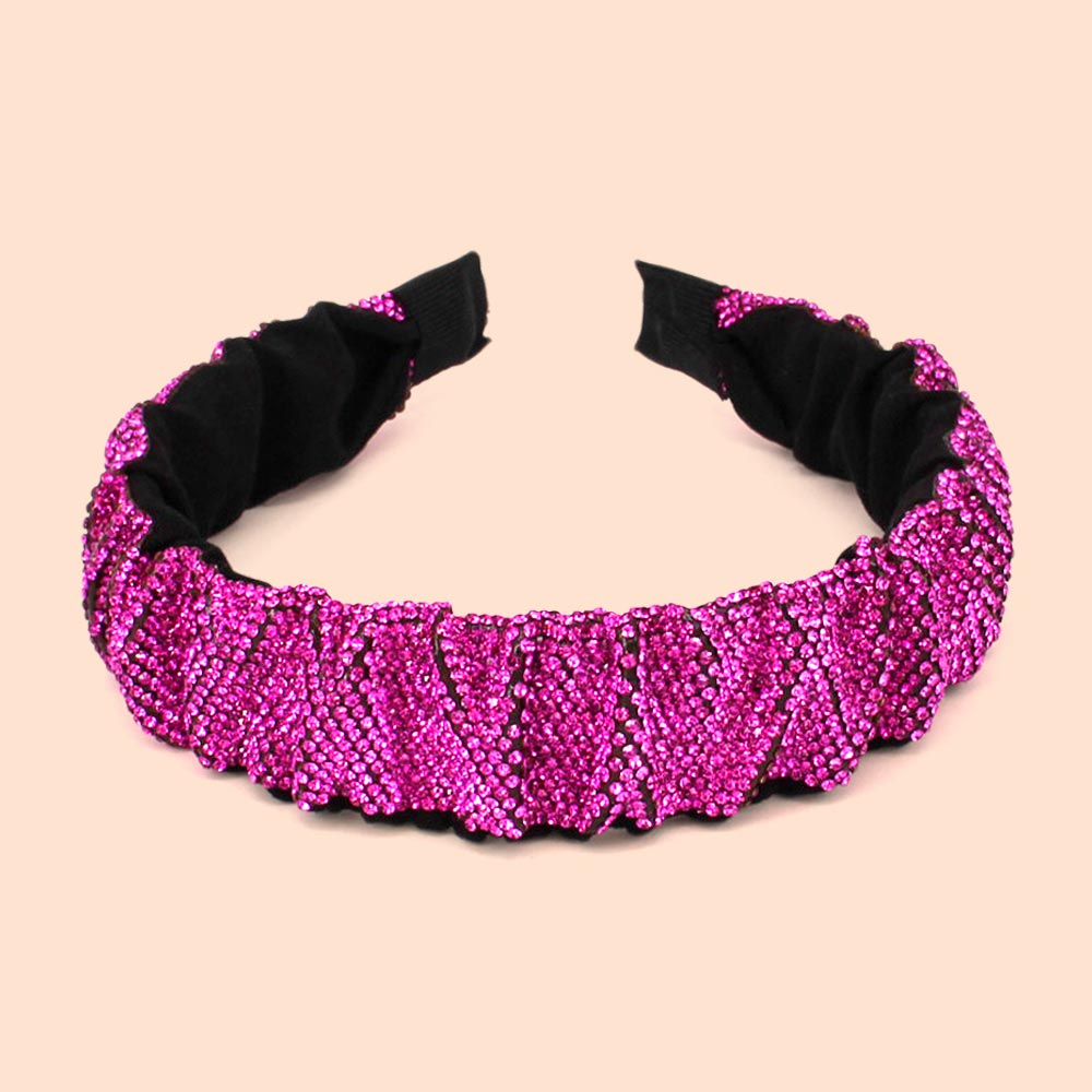 Madeline Love Dark, Pink Pleated Rhinestone Headband - Hair Accessories
