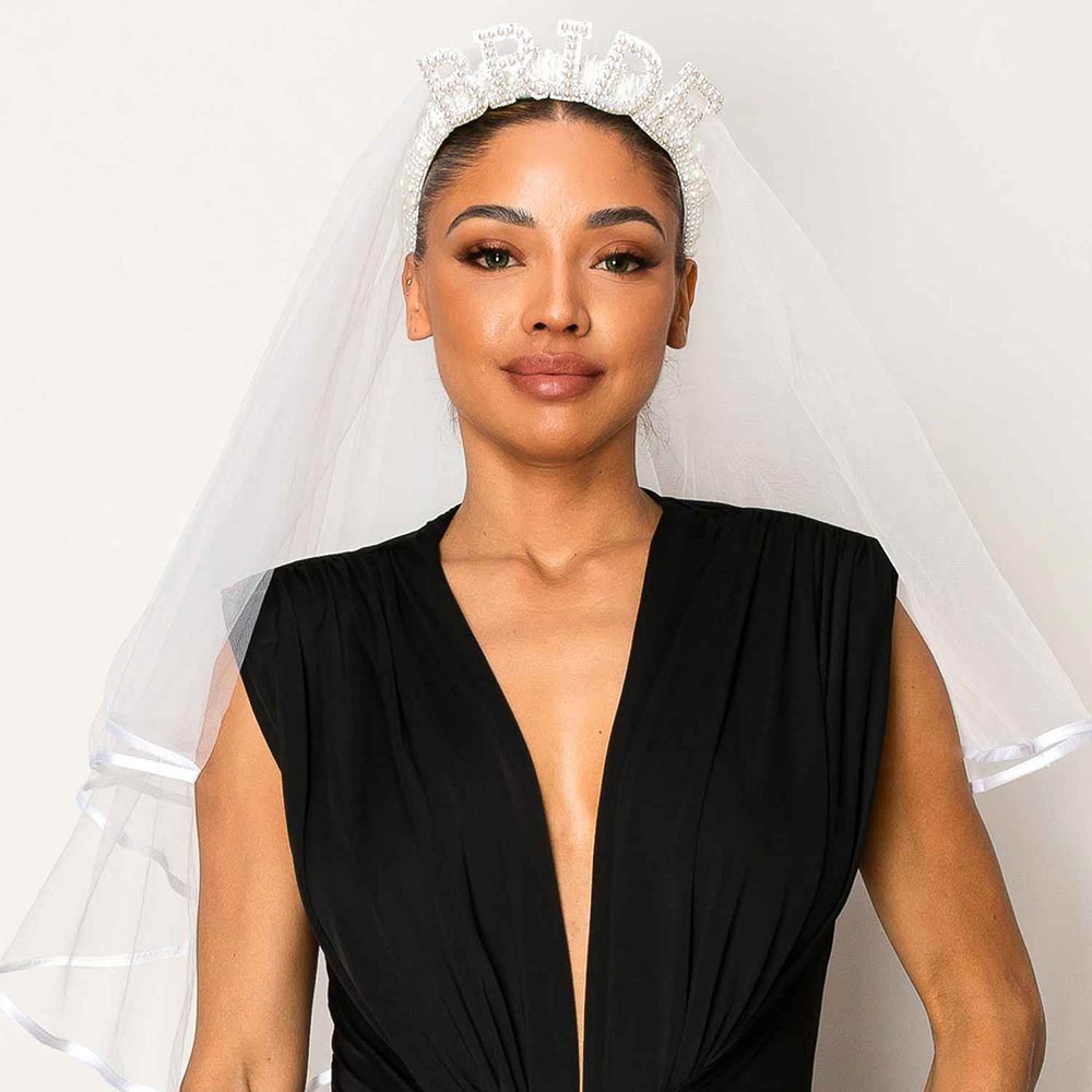 Madeline Love Clear Pearl BRIDE Message Headband Bridal Wedding Bachelorette Veil - Hair Accessories