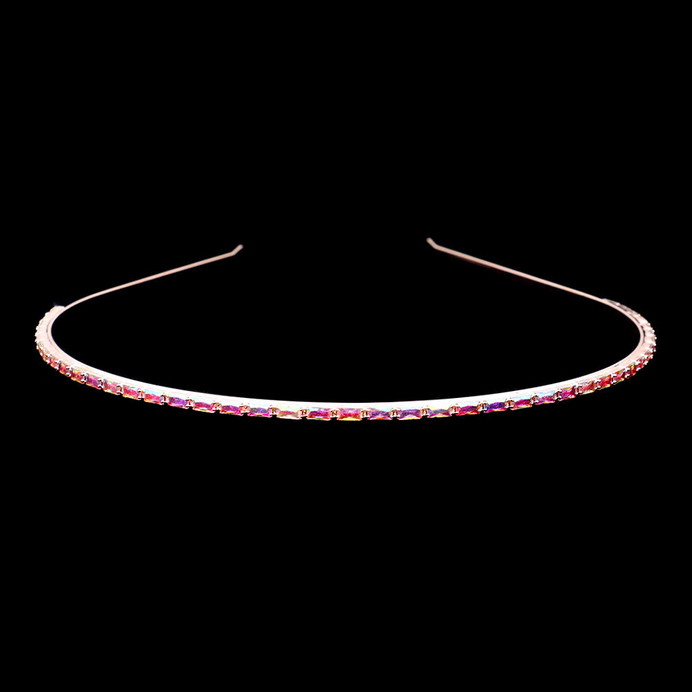 Madeline Love AB, Rose Gold 1Row Rectangle Stone Headband - Hair Accessories