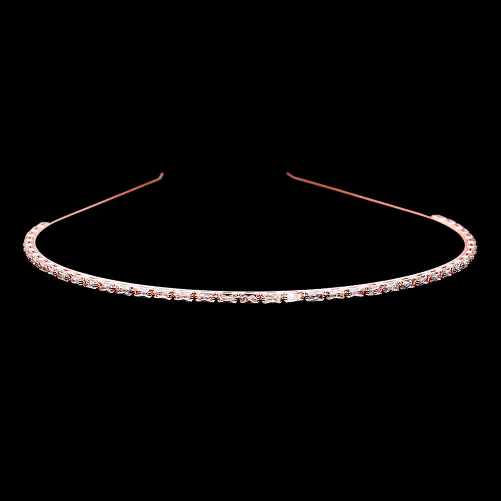 Madeline Love Clear, Rose Gold 1Row Rectangle Stone Headband - Hair Accessories