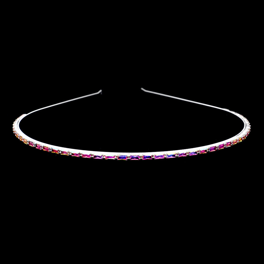 Madeline Love AB, Silver 1Row Rectangle Stone Headband - Hair Accessories