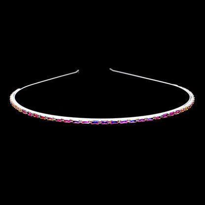 Madeline Love AB, Silver 1Row Rectangle Stone Headband - Hair Accessories
