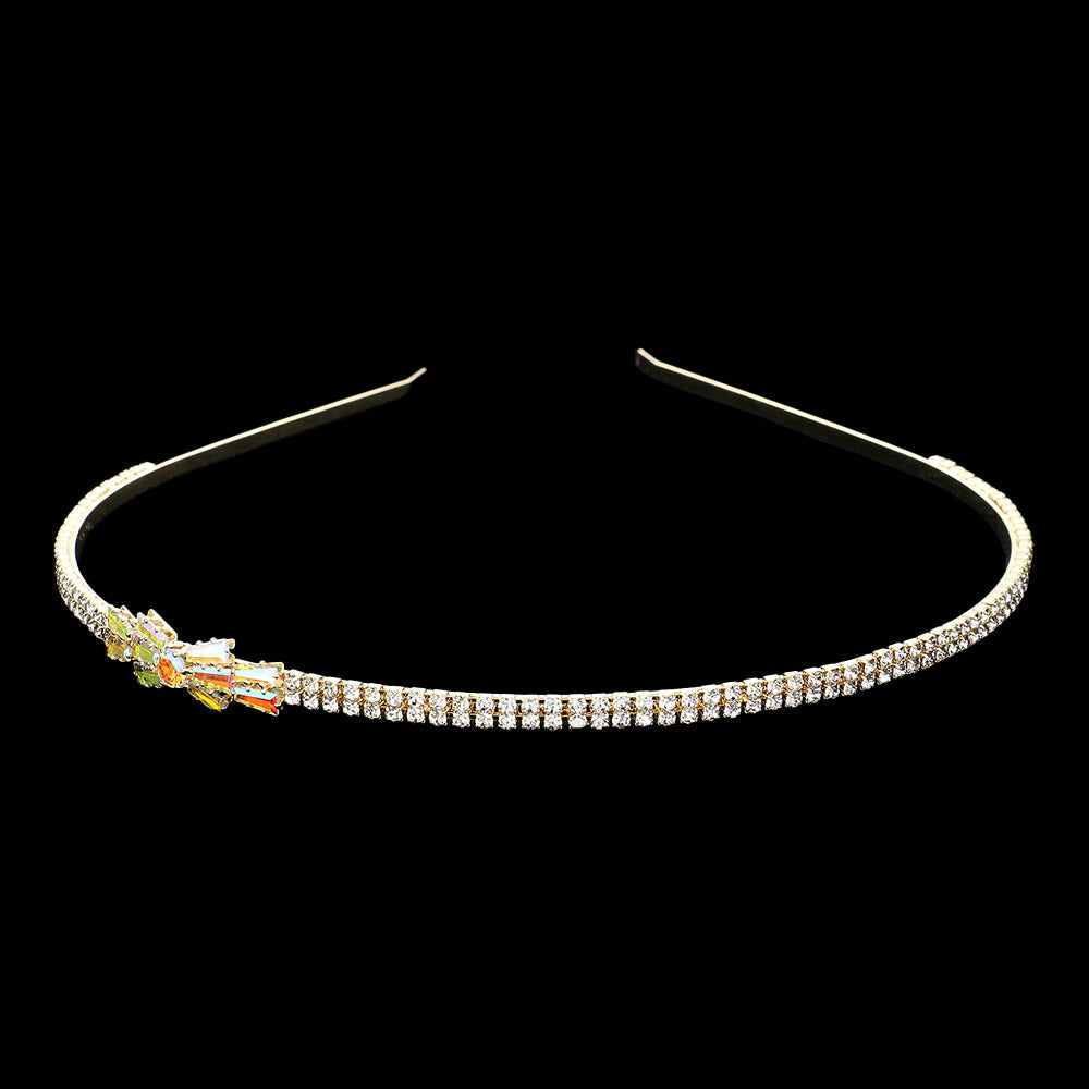 Madeline Love AB, Gold CZ Stone Paved Bow Pointed Headband - Hair Accessories