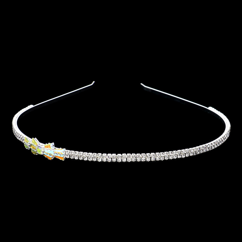 Madeline Love AB, Silver CZ Stone Paved Bow Pointed Headband - Hair Accessories