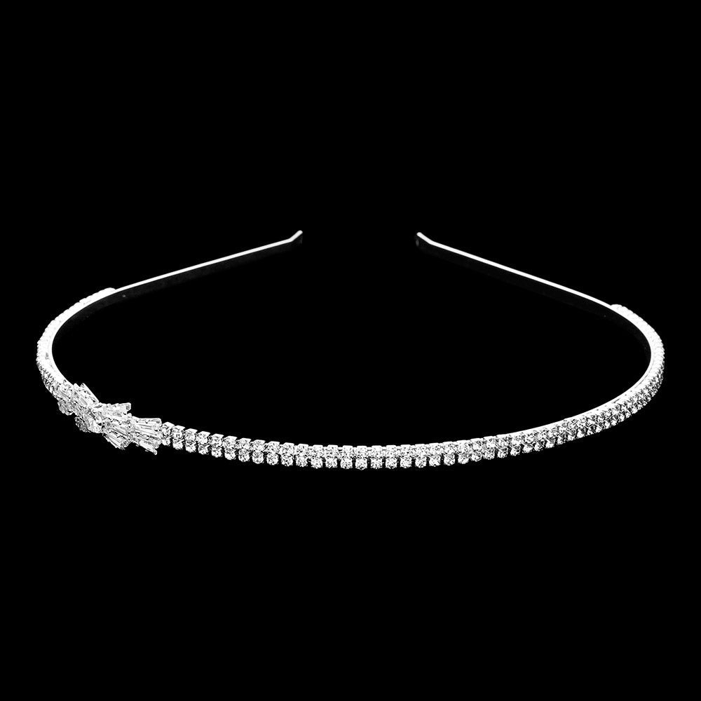 Madeline Love Silver CZ Stone Paved Bow Pointed Headband - Hair Accessories