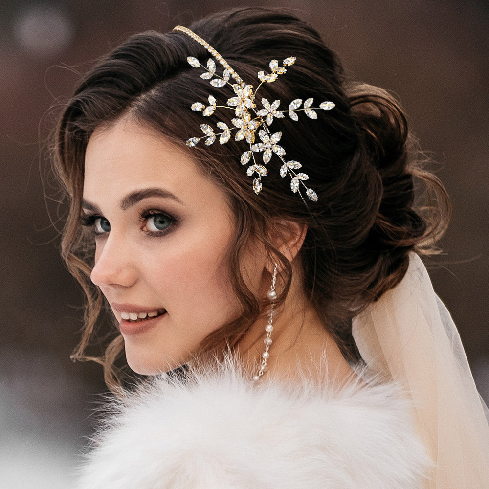 Madeline Love Clear, Gold Elegant Crystal Floral Hair Vine Bridal Headpiece Headband - Hair Accessories