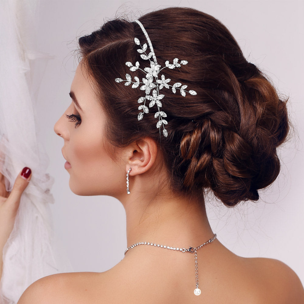 Madeline Love Clear, Silver Elegant Crystal Floral Hair Vine Bridal Headpiece Headband - Hair Accessories