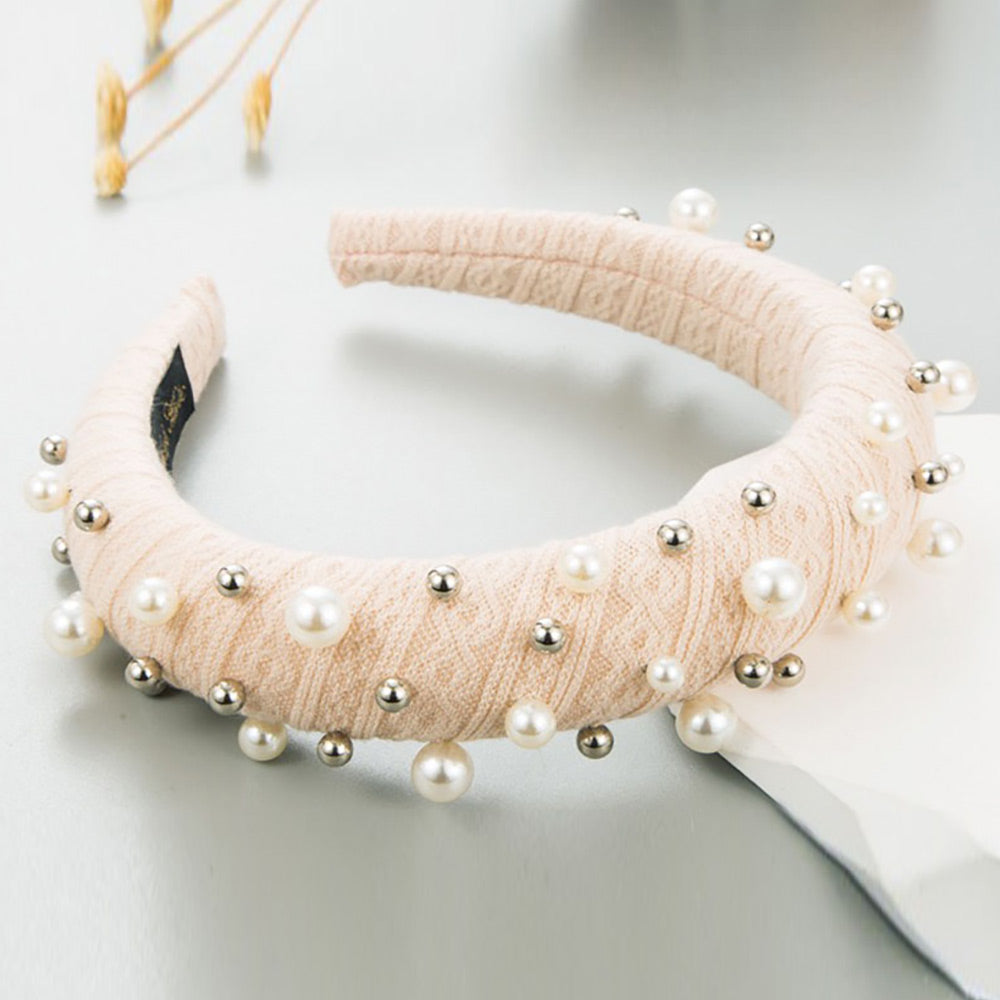 Madeline Love Ivory Pearl Metal Ball Embellished Padded Headband - Hair Accessories