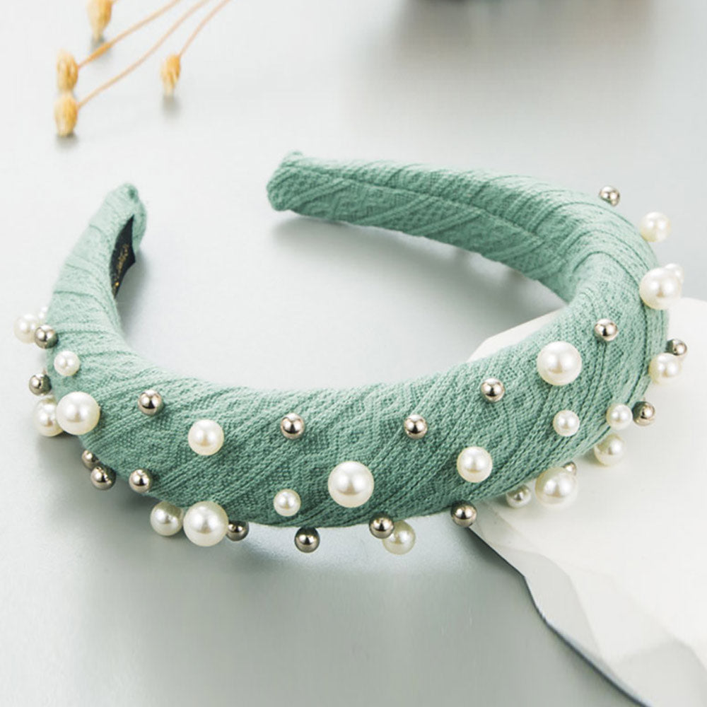 Madeline Love Mint Pearl Metal Ball Embellished Padded Headband - Hair Accessories