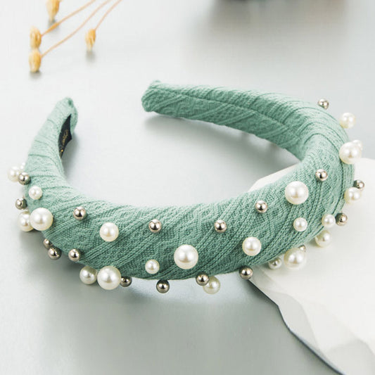 Madeline Love Mint Pearl Metal Ball Embellished Padded Headband - Hair Accessories