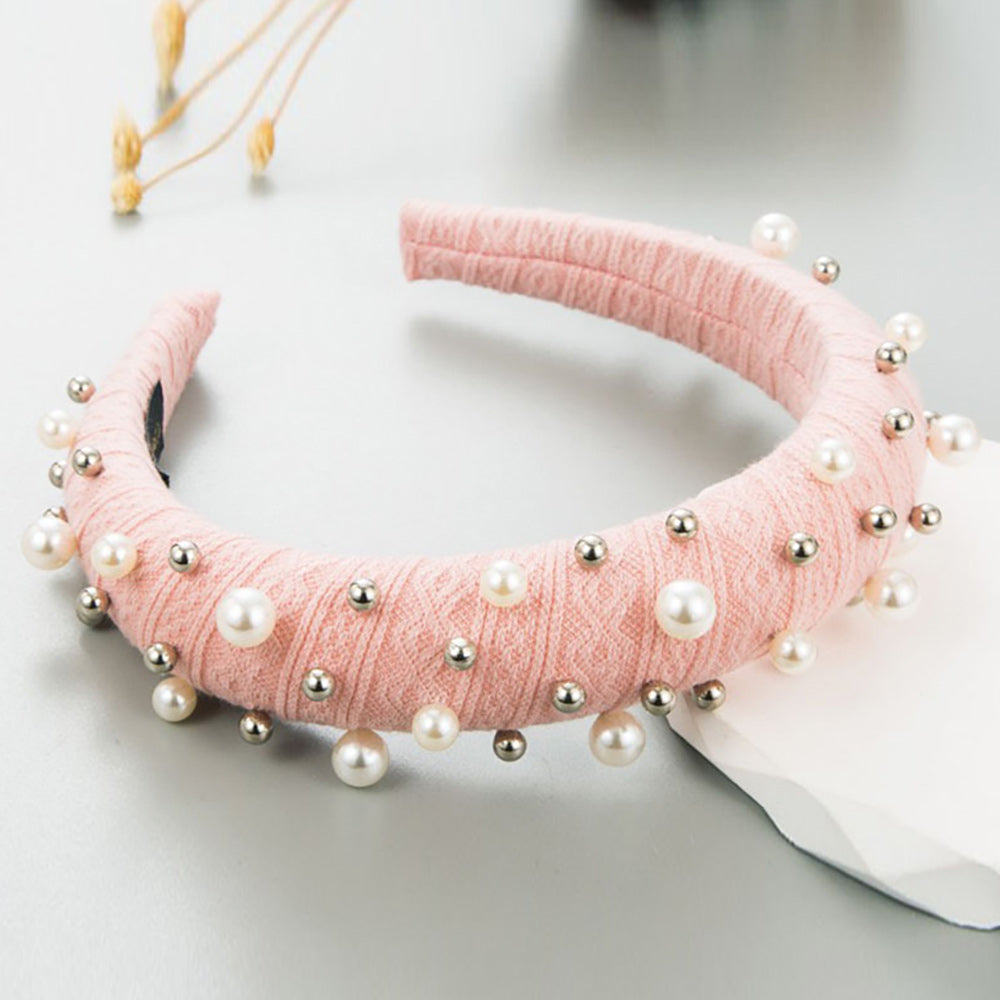 Madeline Love Pink Pearl Metal Ball Embellished Padded Headband - Hair Accessories