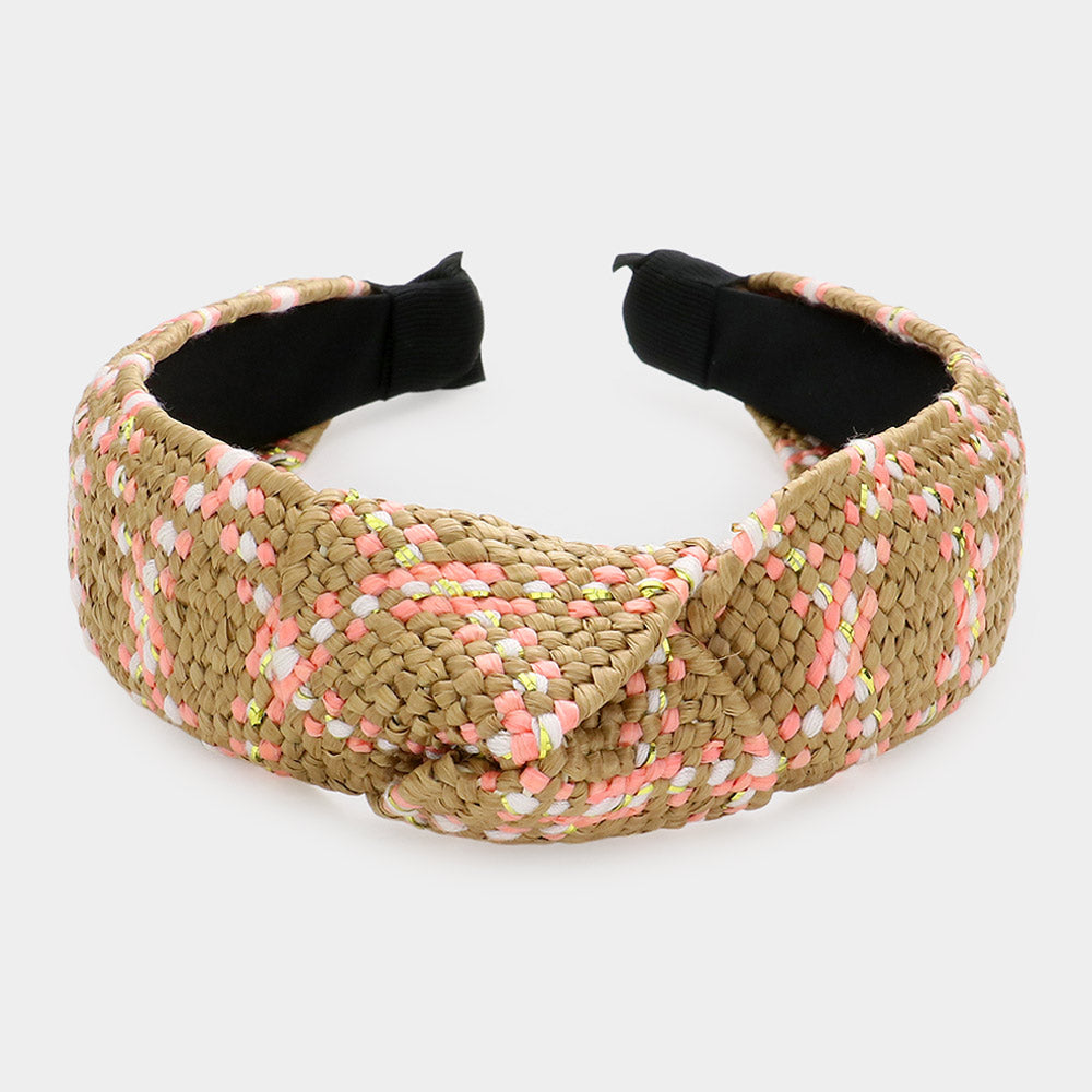 Madeline Love Pink Braided Straw Knot Burnout Headband - Hair Accessories