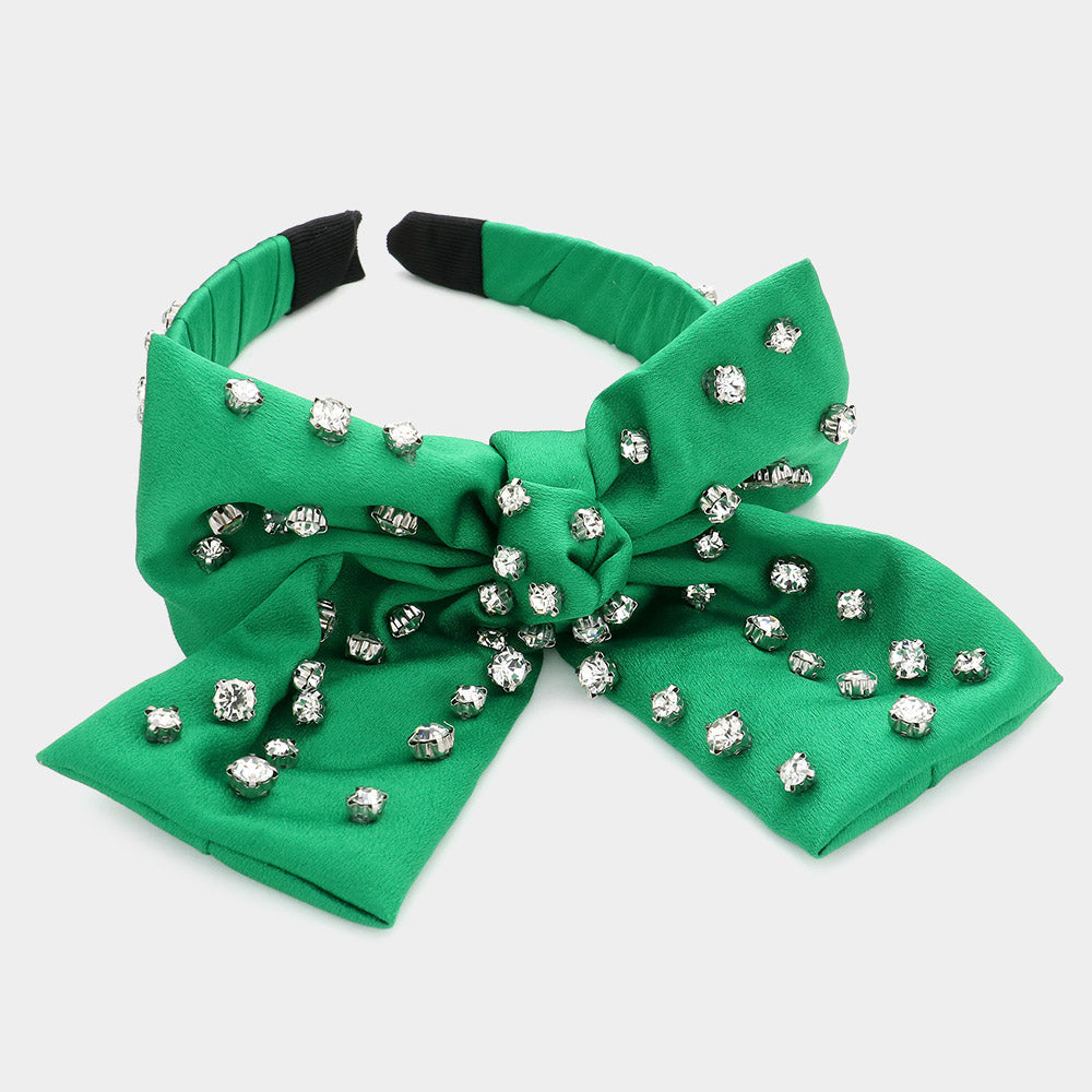 Madeline Love Green Stone Embellished Bow Headband - Hair Accessories