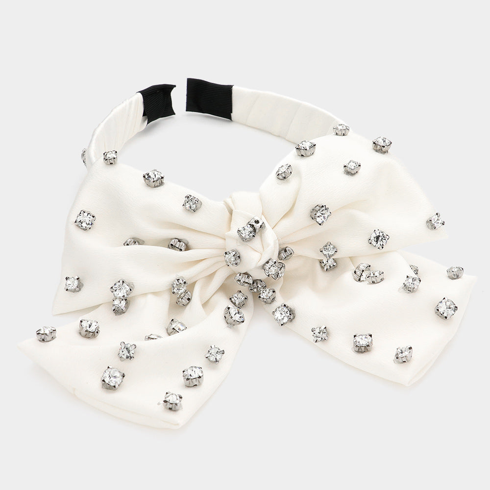 Madeline Love Ivory Stone Embellished Bow Headband - Hair Accessories