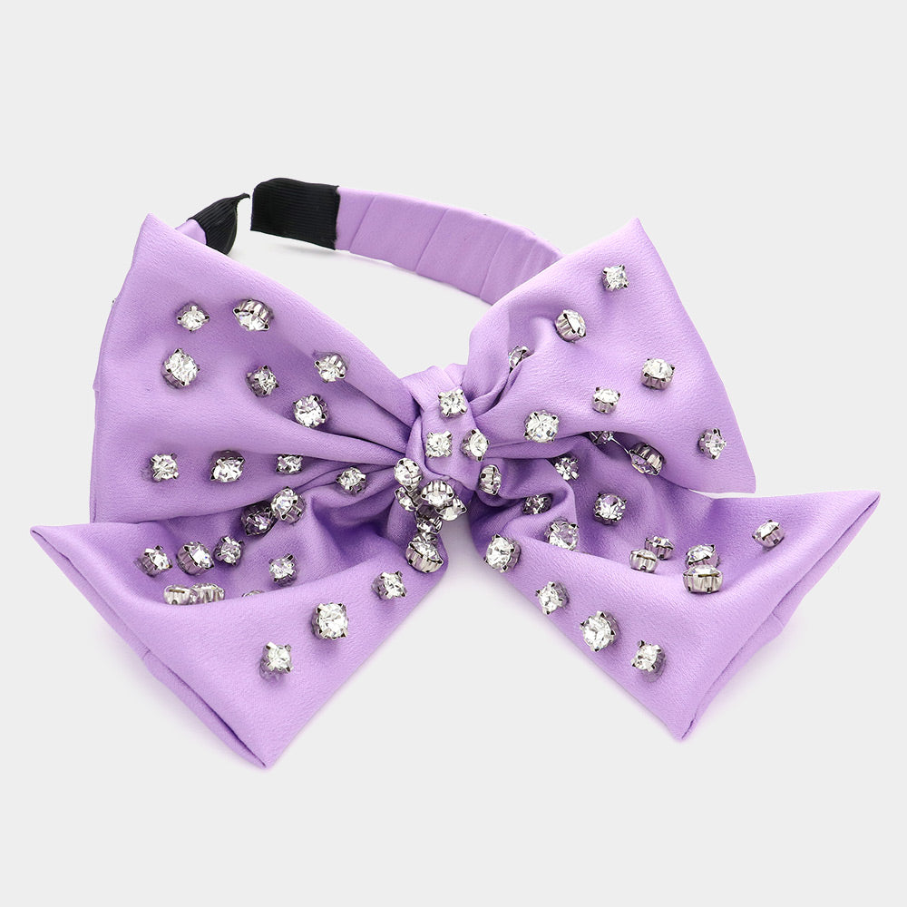 Madeline Love Lavender Stone Embellished Bow Headband - Hair Accessories