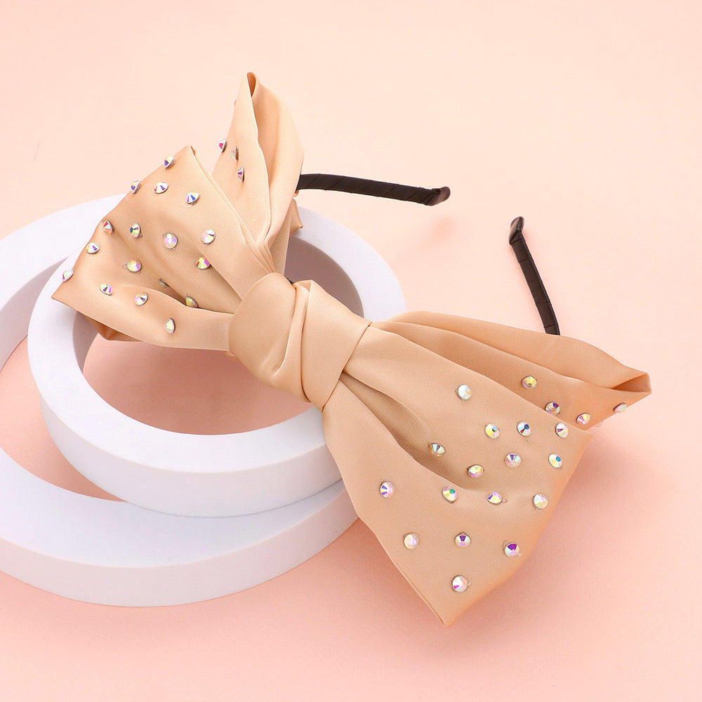 Madeline Love Beige Studded Bow Headband - Hair Accessories