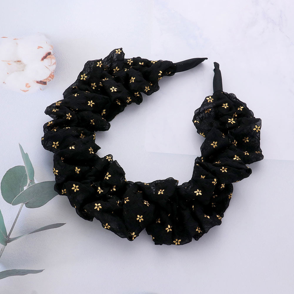 Madeline Love Black Tiny Flower Pattern Printed Scrunchie Headband - Hair Accessories