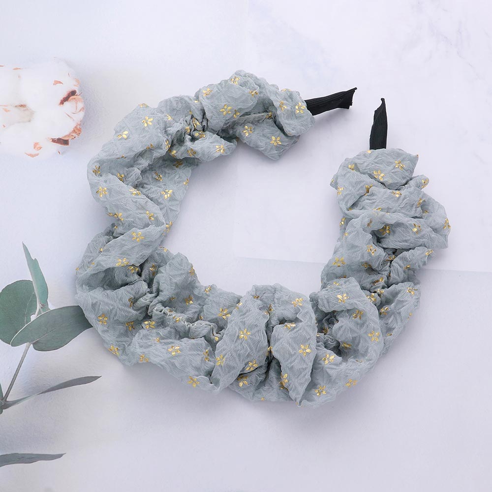Madeline Love Gray Tiny Flower Pattern Printed Scrunchie Headband - Hair Accessories