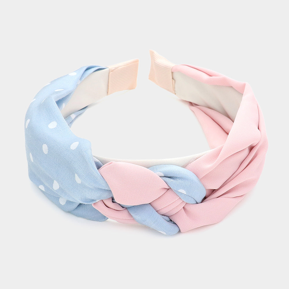 Madeline Love Light Blue Polka Dot Patterned Braided Headband - Hair Accessories