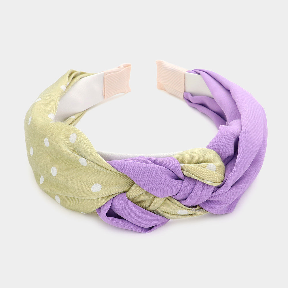 Madeline Love Purple Polka Dot Patterned Braided Headband - Hair Accessories