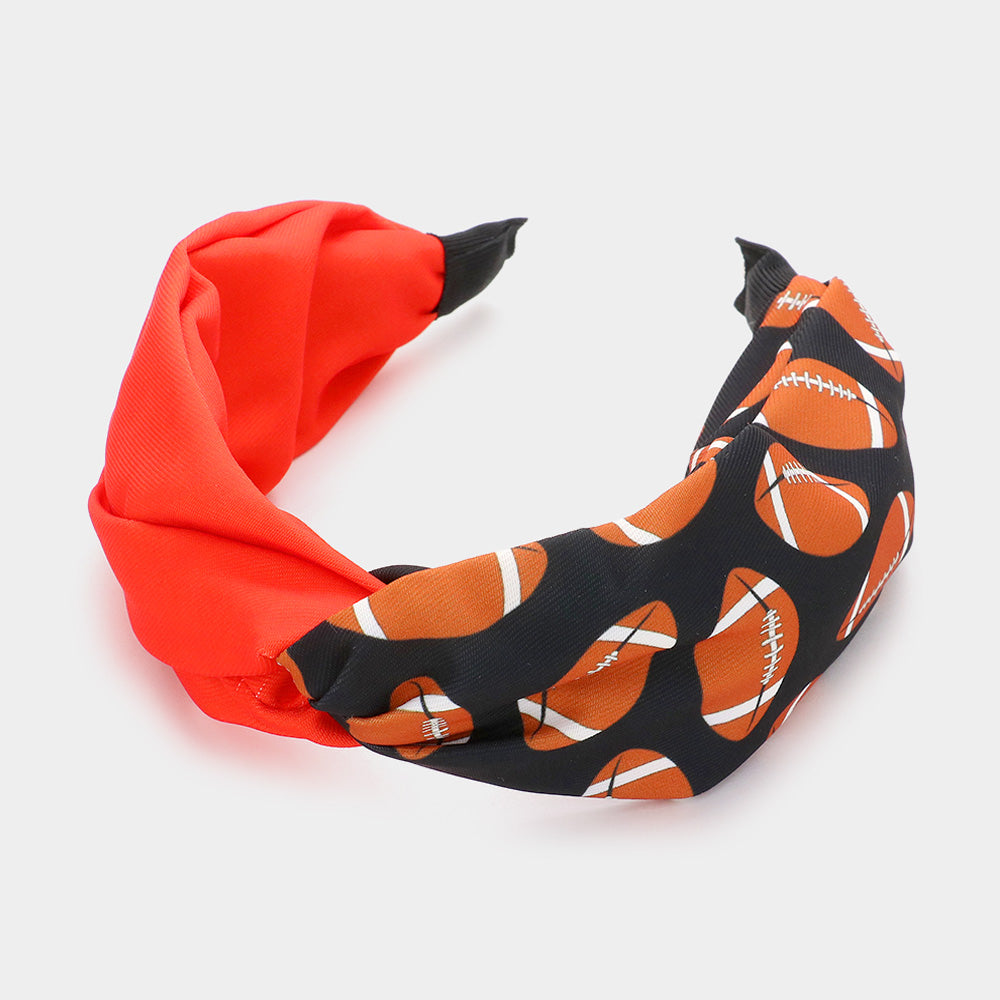 Madeline Love Black, Orange Game Day Football Patterned Twisted Headband - Hair Accessories
