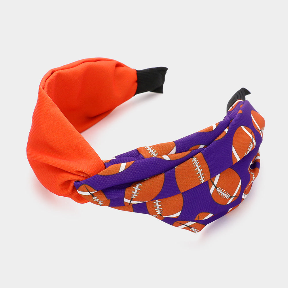 Madeline Love Orange, Purple Game Day Football Patterned Twisted Headband - Hair Accessories