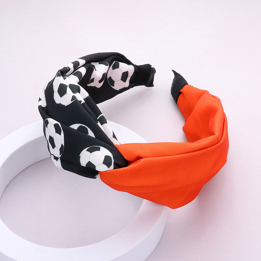 Madeline Love Black, Orange Game Day Soccer Patterned Twisted Headband - Hair Accessories
