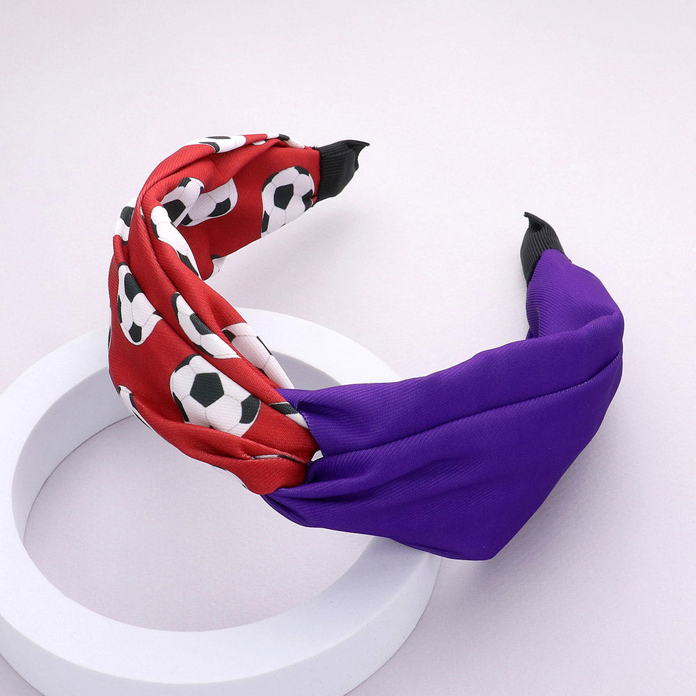 Madeline Love Fuchsia, Purple Game Day Soccer Patterned Twisted Headband - Hair Accessories