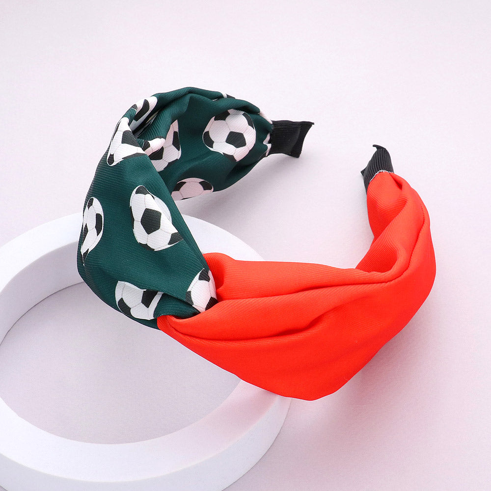 Madeline Love Green, Orange Game Day Soccer Patterned Twisted Headband - Hair Accessories