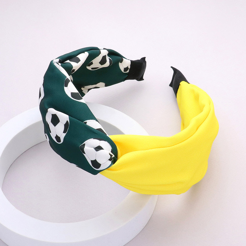 Madeline Love Green, Yellow Game Day Soccer Patterned Twisted Headband - Hair Accessories
