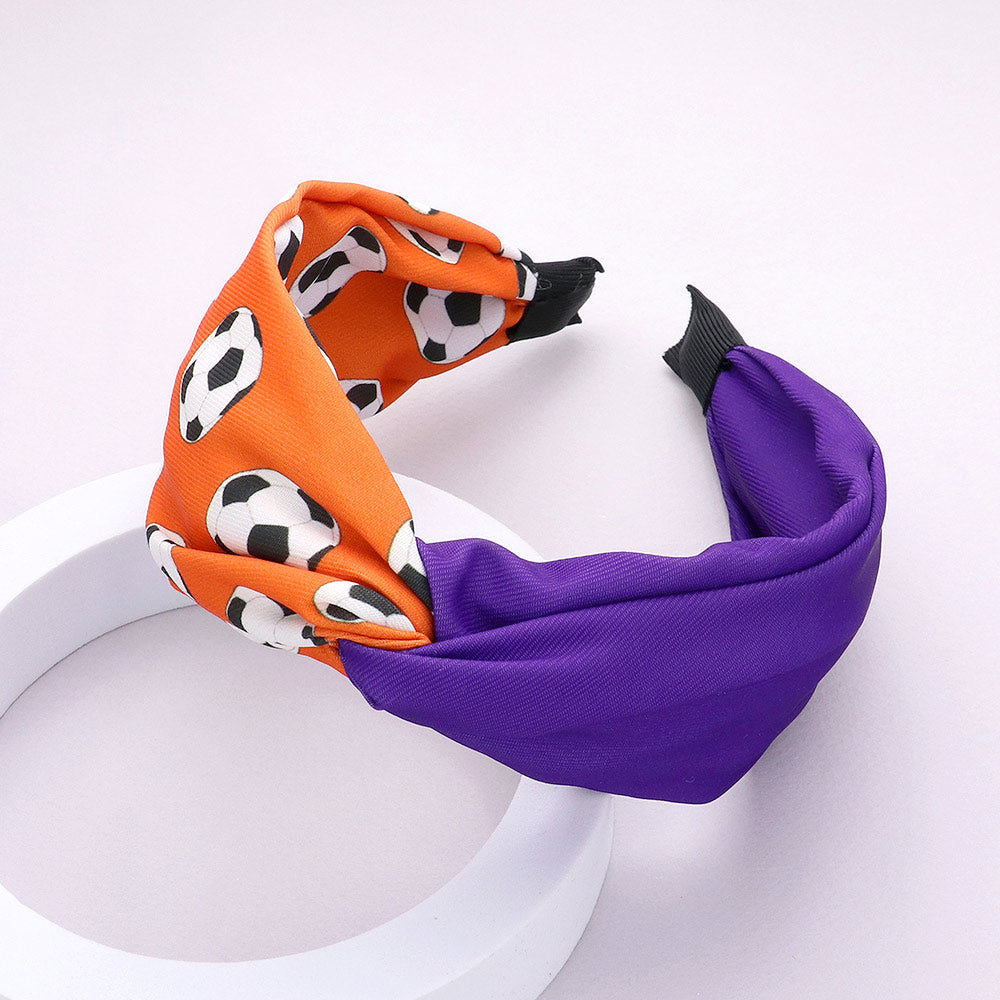 Madeline Love Orange, Purple Game Day Soccer Patterned Twisted Headband - Hair Accessories
