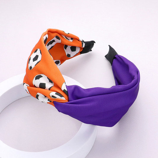 Madeline Love Orange, Purple Game Day Soccer Patterned Twisted Headband - Hair Accessories