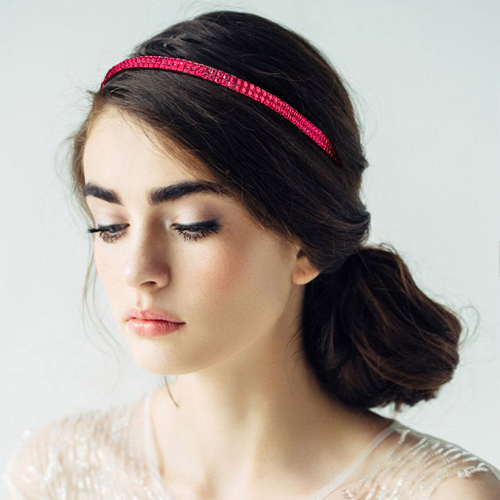 Madeline Love Pink 2-Row Bling Square Stone Stretch Headband - Hair Accessories