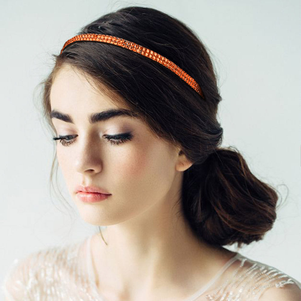 Madeline Love Orange 2-Row Bling Square Stone Stretch Headband - Hair Accessories