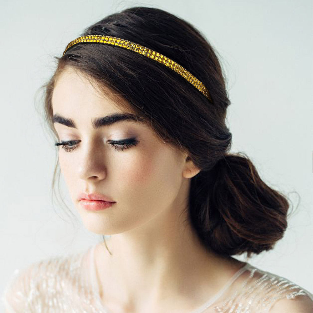Madeline Love Yellow 2-Row Bling Square Stone Stretch Headband - Hair Accessories