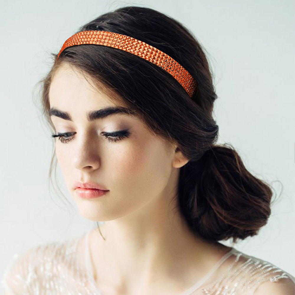 Madeline Love Orange 4-Row Bling Square Stone Stretch Headband - Hair Accessories